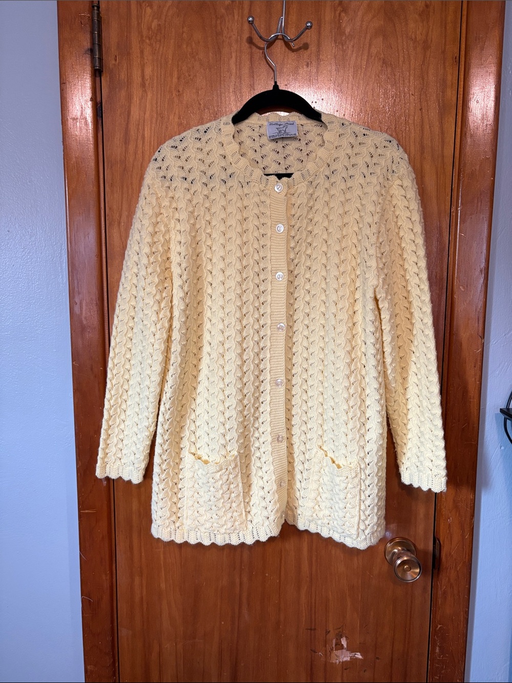Yellow Open-Knit Button Front Cardigan Sweater - Size M